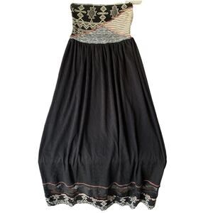 Scrapbook Women Midi Dress M Black Rayon Geometric A-Line Bohemian Embroidered